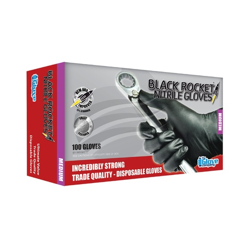 Glove Pkt 100 Black Rocket Nitrile Gloves Size Medium