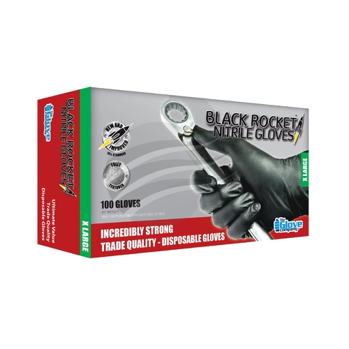 Glove Pkt 100 Black Rocket Nitrile Gloves Size XL
