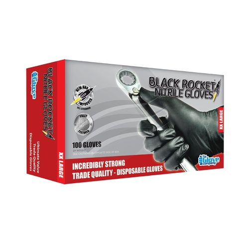 Glove Pkt 100 Black Rocket Nitrile Gloves Size XXL