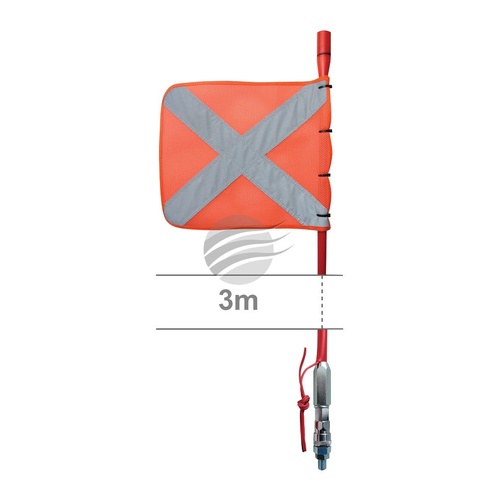 Jaylec Buggy Whip 3.0M M/V LED, Refl Cross Flag with- Q/Rel Mnt Base