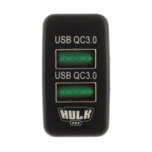 HULK 4X4 Toyota Early Dual QC3 USB Socket Green Illum 12v