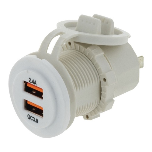 HULK 4X4 DUAL USB WHITE SOCKET PORT 1 2.4A PORT 2: QC3.0 NON LED