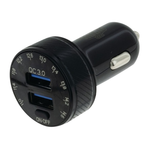 HULK 4X4 DUAL USB IN CAR SOCKET CHARGER DUAL QC3.0 WITH VOLTMETER & SWITCH
