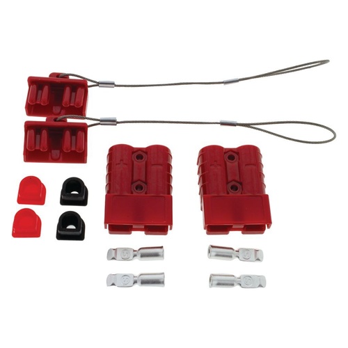 HULK 4X4 PKT 2 RED 50amp CONNECTOR KIT with2x PLASTIC COVERS, 4x CABLE