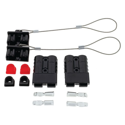 HULK 4X4 PKT 2 BLCK 50amp CONNECTOR KIT with2x PLASTIC COVERS, 4x CABLE