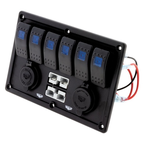HULK 4X4 6-Way Switch Panel with 50A Plugs Accessory Socket & Dual USB