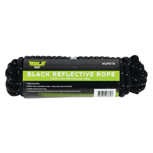 HULK 4X4 REFLECTIVE ROPE (BLACK) 9.5MM X 15M