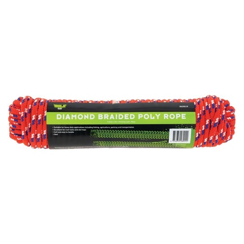 HULK 4X4 DIAMOND BRAIDED POLY ROPE (RED) 9.5MM X 30M