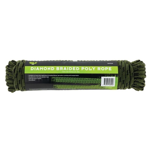 HULK 4X4 DIAMOND BRAIDED POLY ROPE (OLIVE/BLACK) 9.5MM X 30M