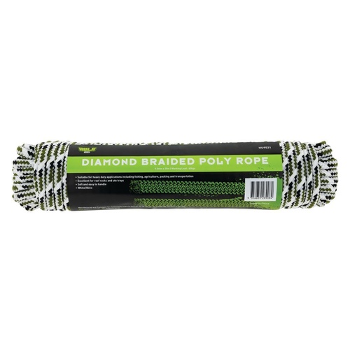 HULK 4X4 DIAMOND BRAIDED POLY ROPE (WHITE/GREY) 9.5MM X 30M