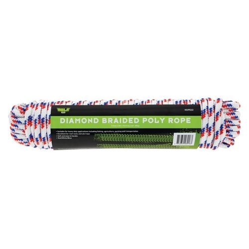 HULK 4X4 DIAMOND BRAIDED POLY ROPE (RED/WHITE/BLUE) 9.5MM X 30M