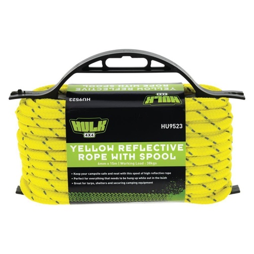 HULK 4X4 REFLECTIVE ROPE WITH SPOOL (YELLOW) 6MM X 15M