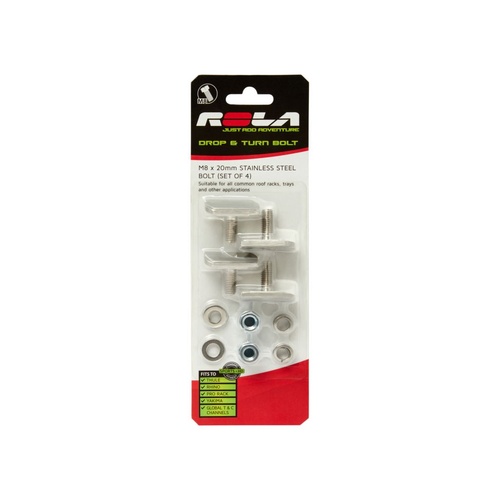 Rola Pkt 4 Roof Rack S/Stl Dropturn Bolt & Nut Set M8 X 20mm Thrd Rola