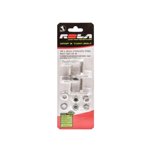 Rola Pkt 4 Roof Rack S/Stl Dropturn Bolt & Nut Set M8 X 28mm Thrd Rola