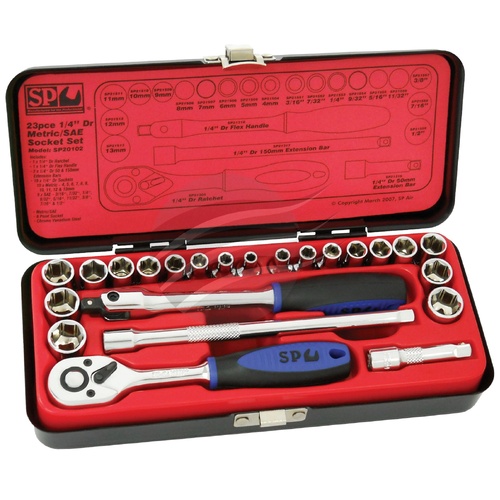 SP Tools Socket Set 1/4Dr 6Pt 23Pc Metric/Sae