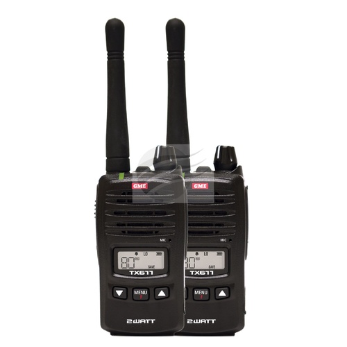 GME 2 Watt 80 Channel Compact Hand Held UHF CB Radio Twin Pack